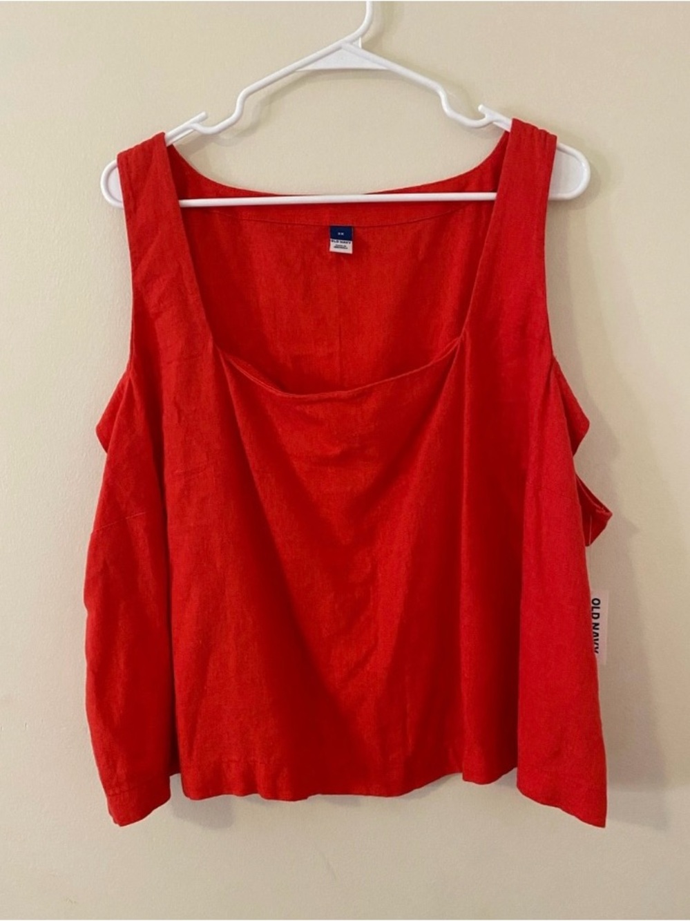 Old Navy Red Linen-Blend Flowy Square Neck crop Top plus 3X